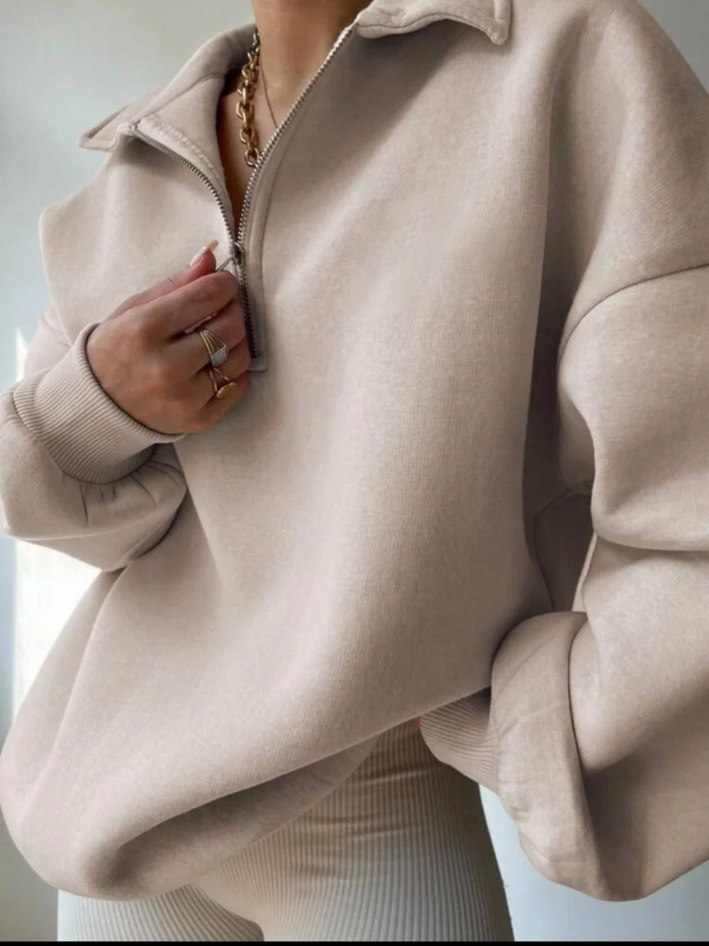 Oversized Half Zip Pullover Sweatshirt Apricot SHEIN Women’s XL Casual Lounge - Picture 3 of 4